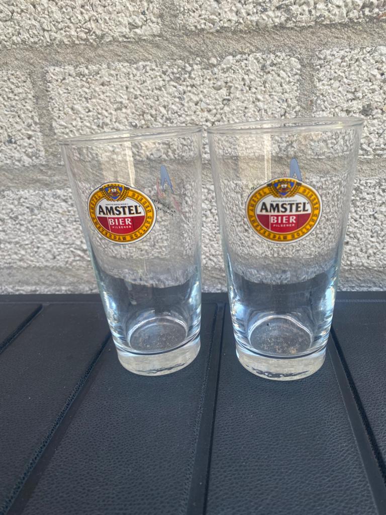 2 Bierglazen van Amstel. ‘s-Hertogenbosch Tourstad ‘96., Verzamelen, Biermerken, Ophalen of Verzenden, Zo goed als nieuw, Glas of Glazen