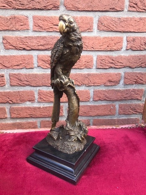 levensechte papegaai, brons en marmer, topbeeld!, Ophalen of Verzenden, Brons