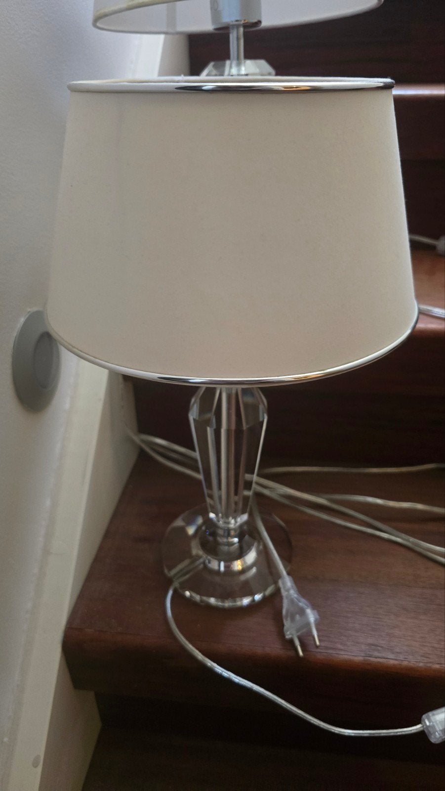 Set van 2 kristallen tafellampen met witte kap, Ophalen, Met kap, Wit, E27 (groot)