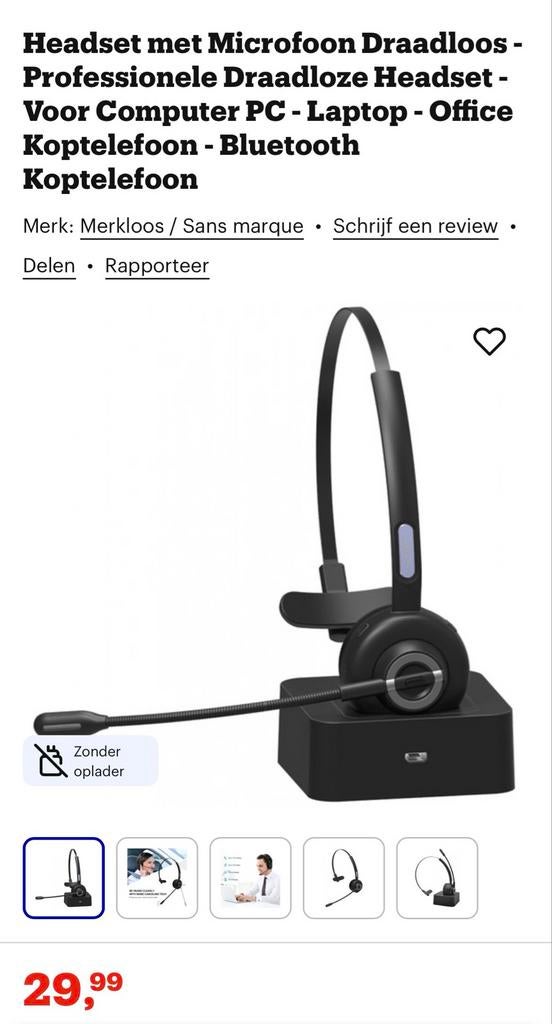 Draadloze Mono Headset met Oplaadstation, Computers en Software, Headsets, On-ear, Ophalen of Verzenden, Zo goed als nieuw, Draadloos