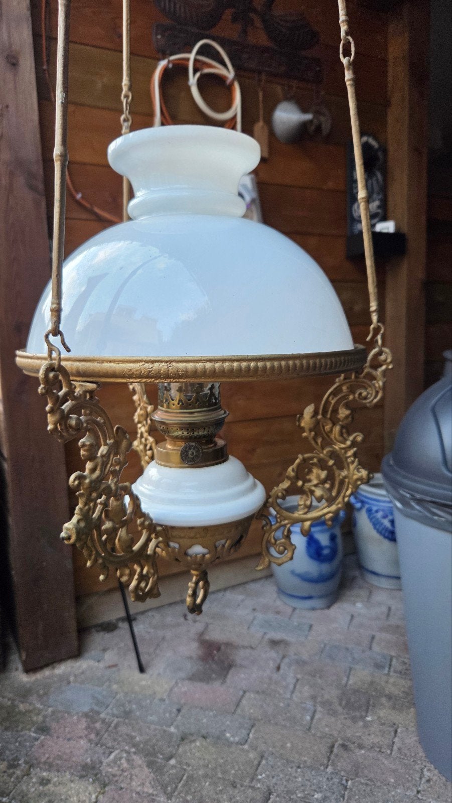 Antieke olielamp / hanglamp - "Prima" Kristal, Antiek en Kunst, Ophalen