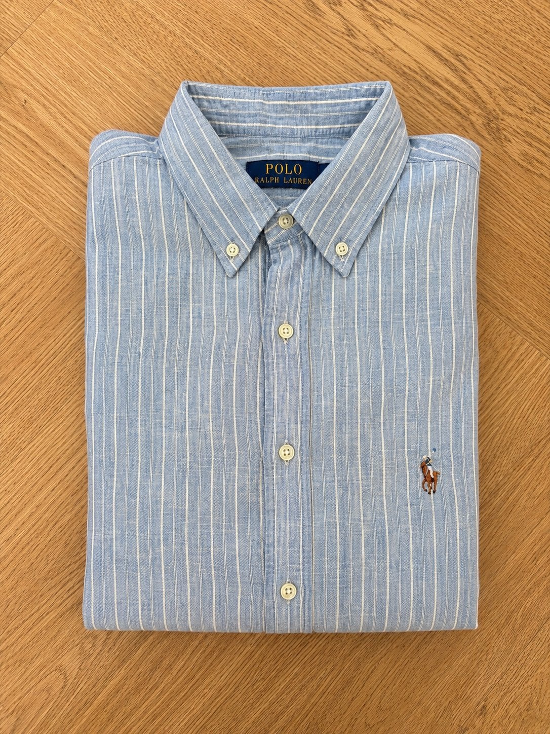Ralph Lauren linnen overhemd - maat M (custom fit), Kleding | Heren, Ophalen of Verzenden, Nieuw, Blauw, Halswijdte 39/40 (M)
