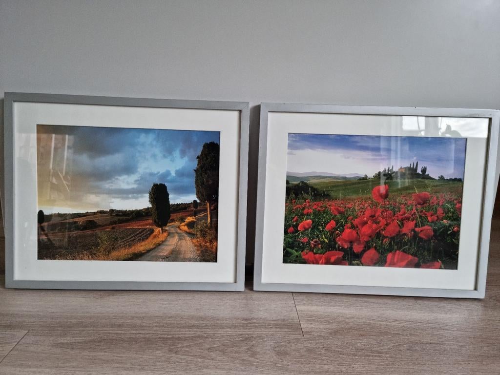 2x schilderij poster italie toscane 30x40 met lijst 43x53, Ophalen of Verzenden, Hout