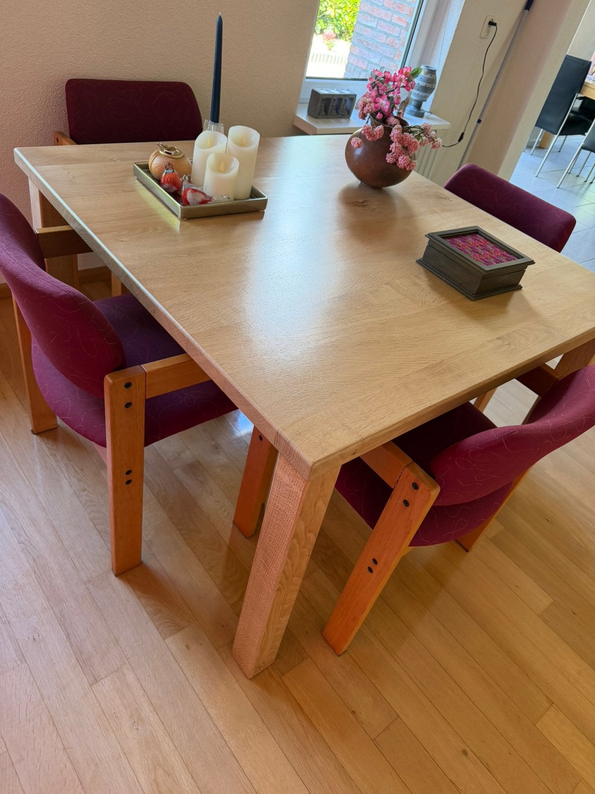 Massief eiken tafel, 120x120, Huis en Inrichting, Tafels | Eettafels, Ophalen, Zo goed als nieuw, Vierkant, 100 tot 150 cm
