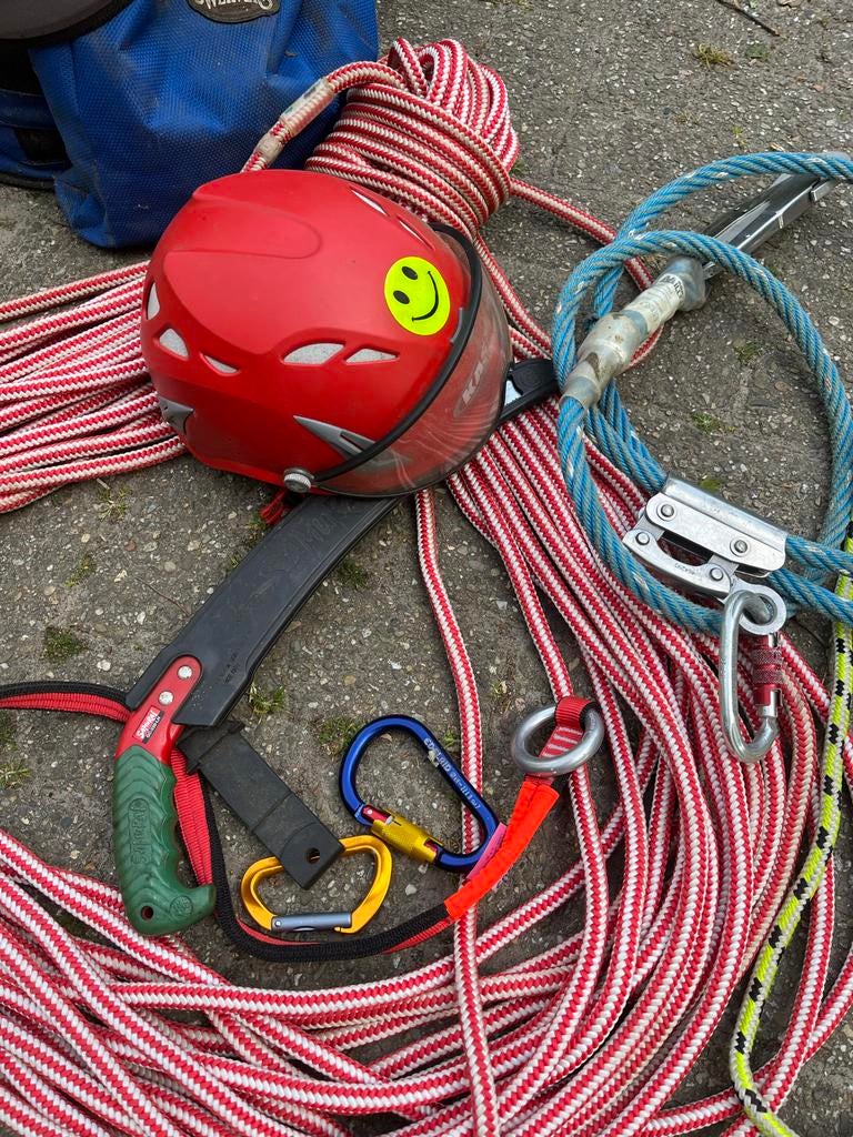 Klimset bosbouw - 2 complete sets met 45m lijnen, Sport en Fitness, Klimsport, Ophalen, Gebruikt, Klimsport-accessoire