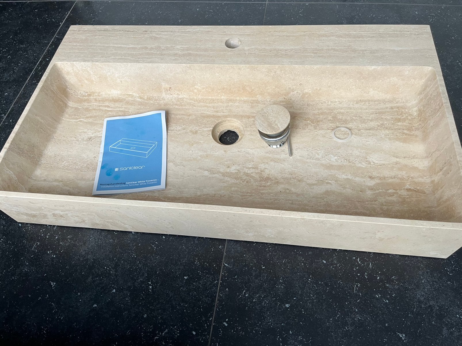 White Travertin wasbak 80x46 *Nieuw! €549,- voor €275,-!!*, Ophalen, Nieuw, Steen, Wastafel