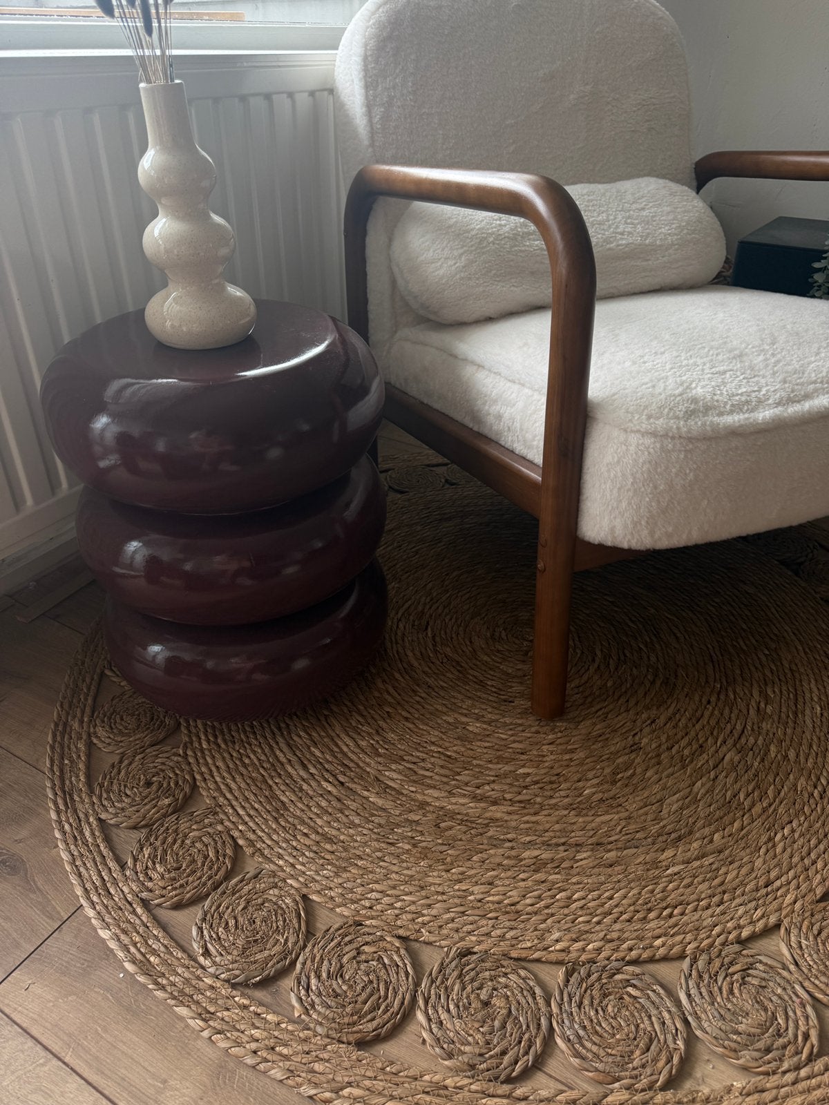 Rieten Vloerkleed Xenos, Ophalen, Japandi, 100 tot 150 cm, Rond