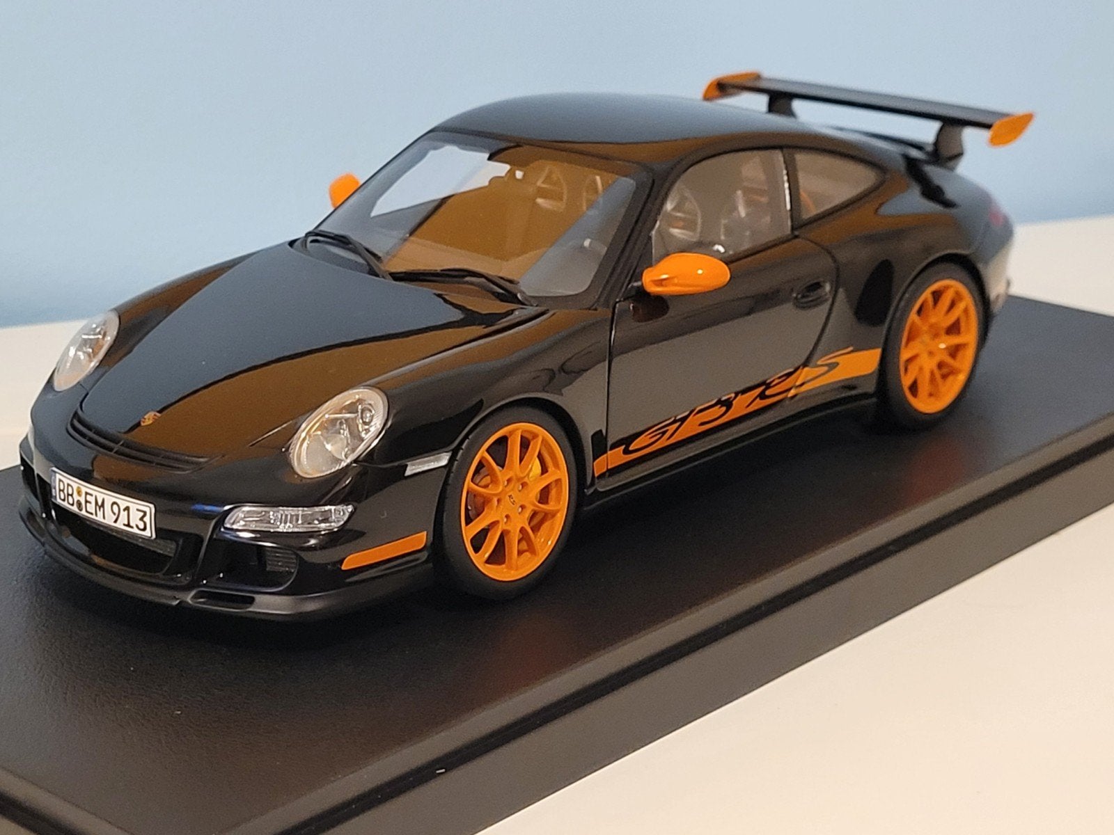 Autoart Porsche 997 GT3 RS - Zwart/Oranje 1:18, Verzenden, Gebruikt, Auto, Autoart