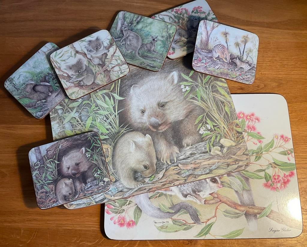 6 onderzetters en 2 placemats met Australische dieren, Huis en Inrichting, Woonaccessoires | Onderzetters, Zo goed als nieuw, Ophalen of Verzenden
