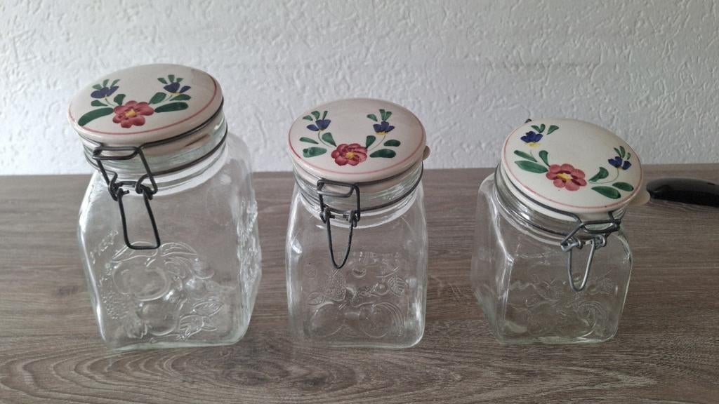 3 glazen Weckpotten "boerenbond", Huis en Inrichting, Keuken | Potten en Pannen, Ophalen, Glas, Pot, Bus of Blik