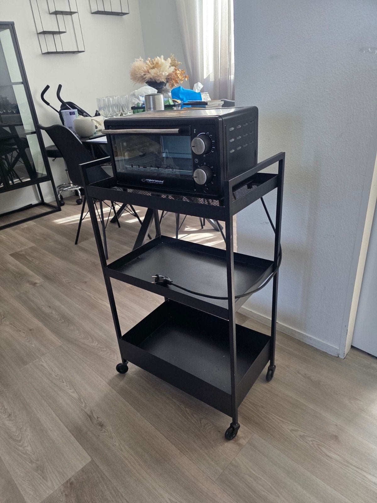Zwart metalen trolley met 3 planken en wieltjes, Ophalen of Verzenden