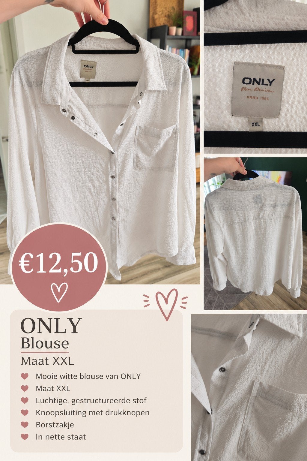 ONLY Witte Blouse Maat XXL - Zo goed als nieuw, Kleding | Dames, Wit, Maat 46/48 (XL) of groter, Ophalen of Verzenden, ONLY