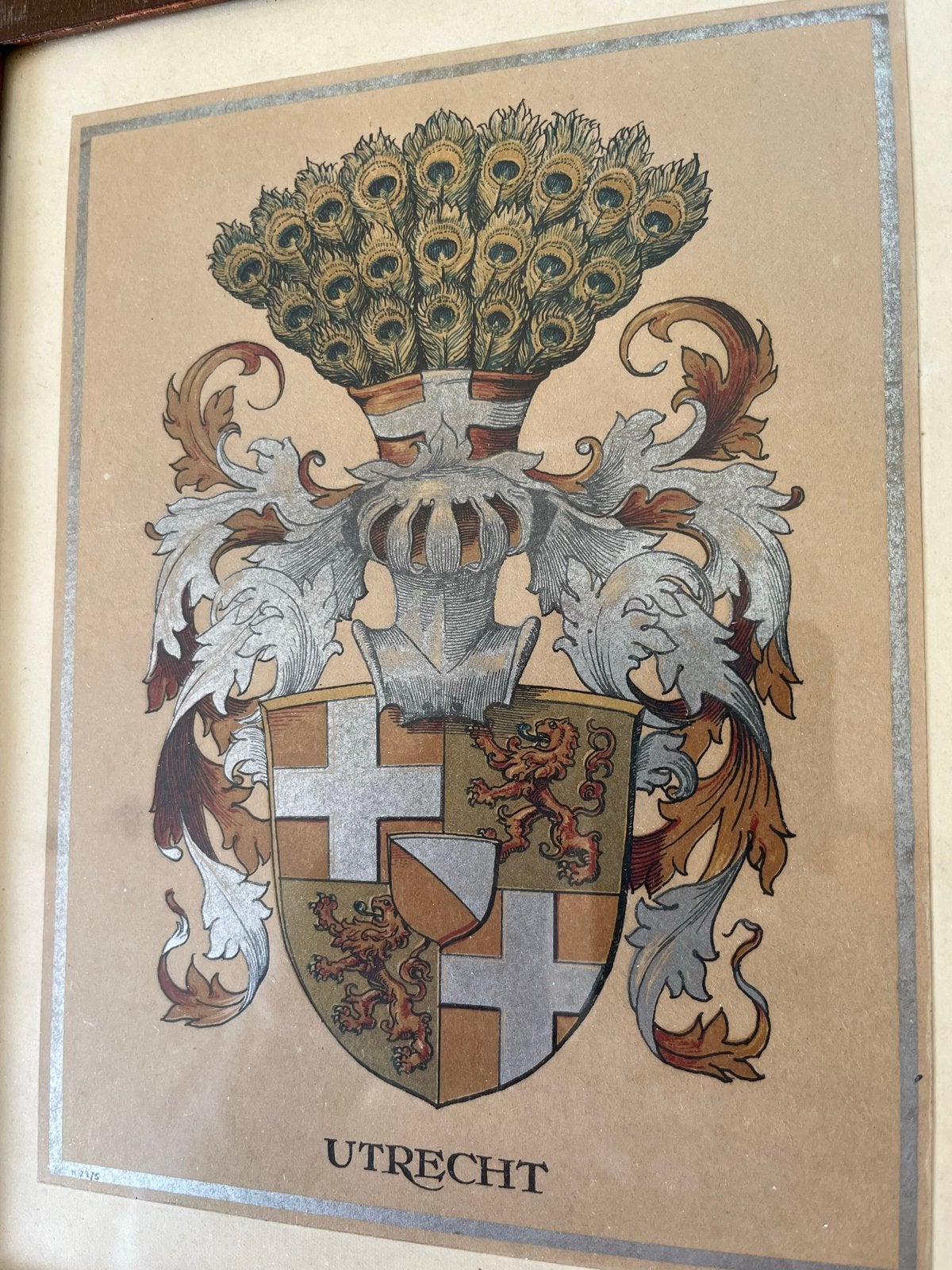 Oud wapenschild Utrecht in lijst - 26x21 cm, Ophalen of Verzenden