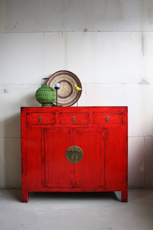Kleurrijke Chinese Kast Vintage Look Boho Landelijk Dressoir, 100 tot 150 cm, 100 tot 150 cm, Nieuw, Ophalen of Verzenden