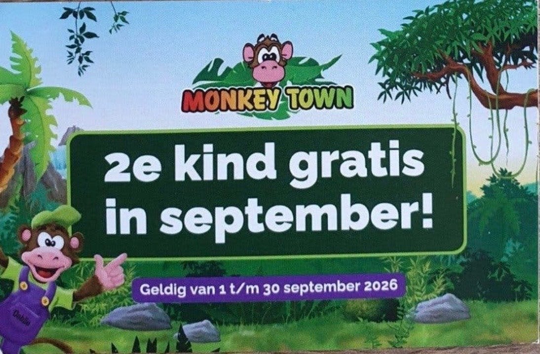 Kaartjes voor 1 plus 1gratis voor monkey town, Kortingskaart