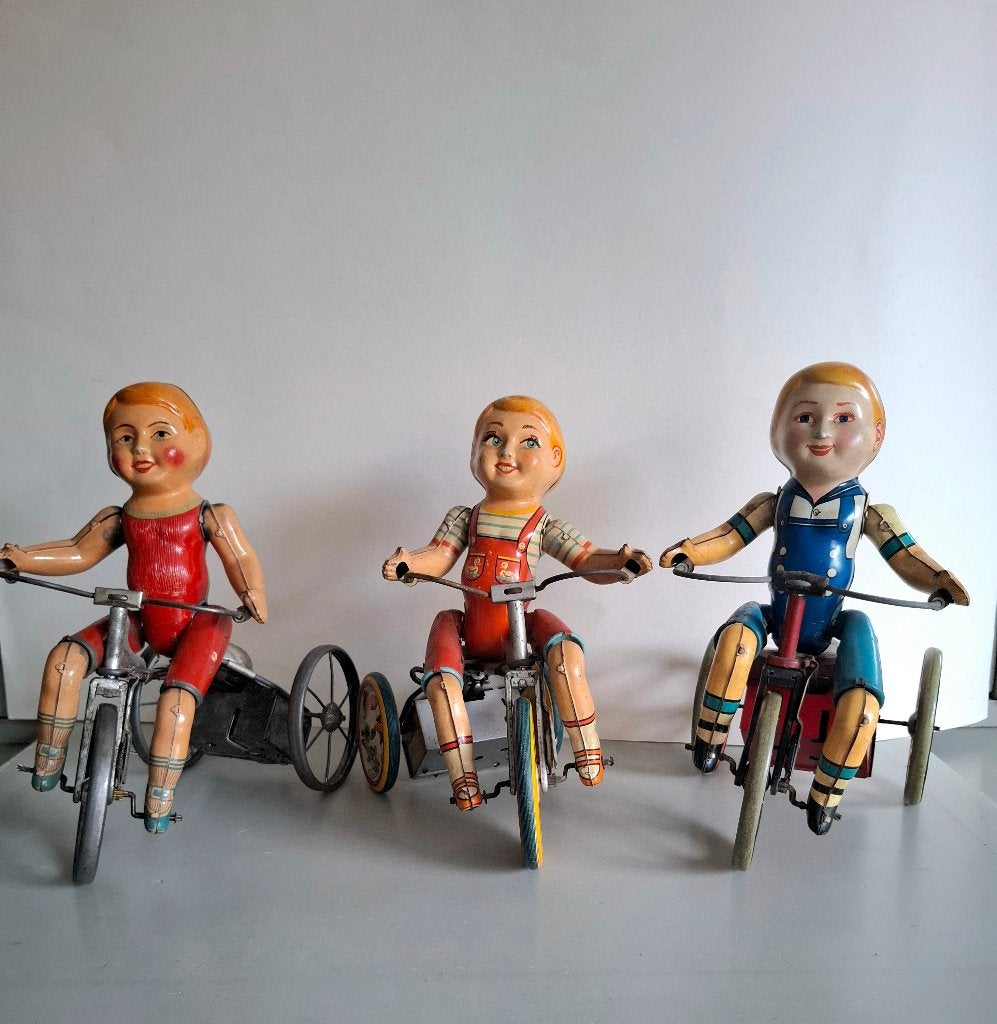 3x Kiddy cyclist -Marx- Unique Art blikken speelgoed, Antiek en Kunst, Antiek | Speelgoed, Ophalen of Verzenden