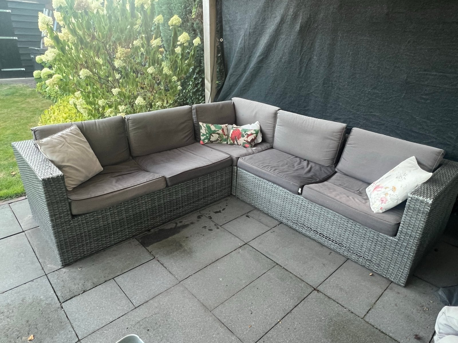 Antraciet loungeset 240x240cm met gratis tafel, Ophalen, Gebruikt, Meer dan 8 zitplaatsen, Loungeset