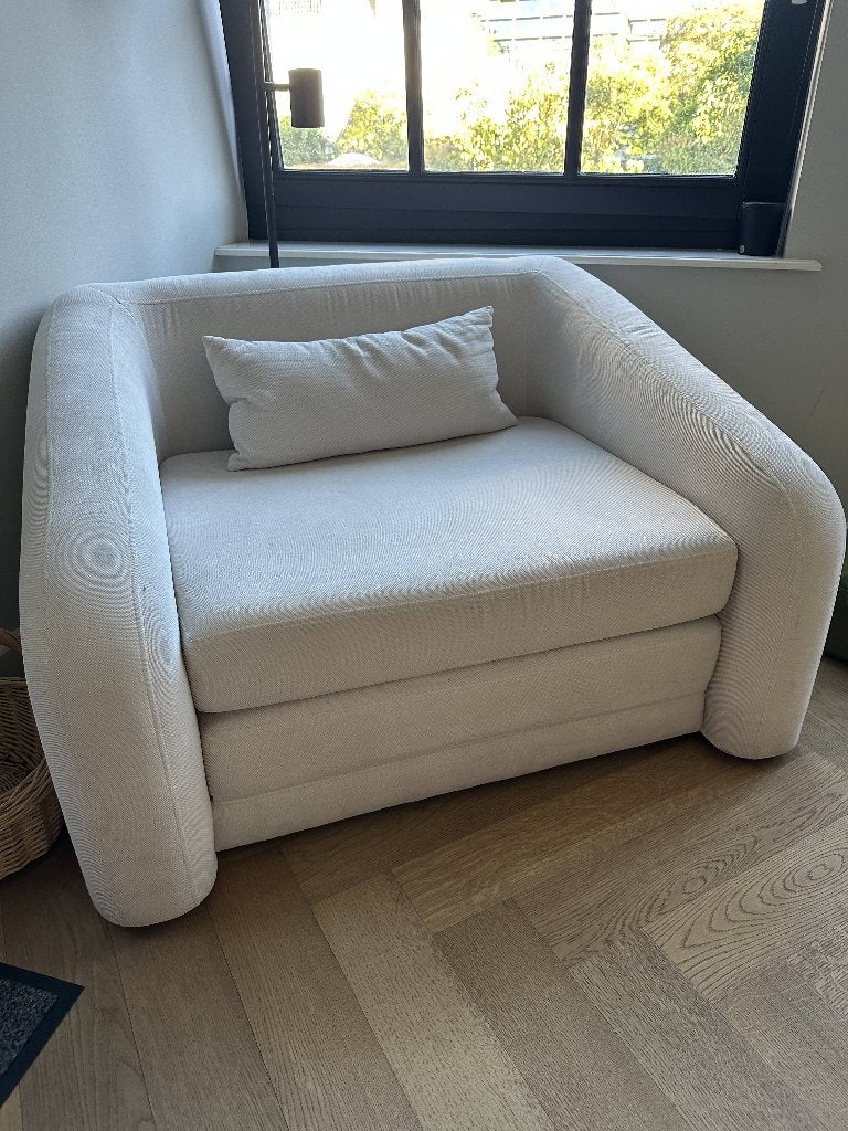 Witte fauteuil met uitklapbaar logeerbed (slaapfauteuil), Gebruikt, 75 tot 100 cm, Ophalen of Verzenden, 100 tot 125 cm