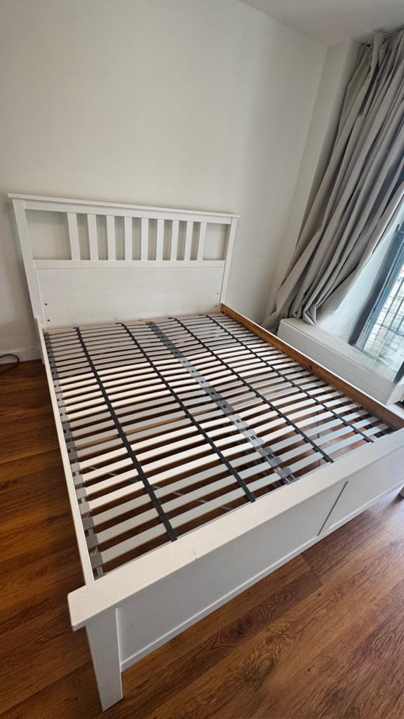 IKEA Hemnes 2-persoons Bedframe met Lonset lattenbodem, Ophalen, Wit, Tweepersoons, Zo goed als nieuw