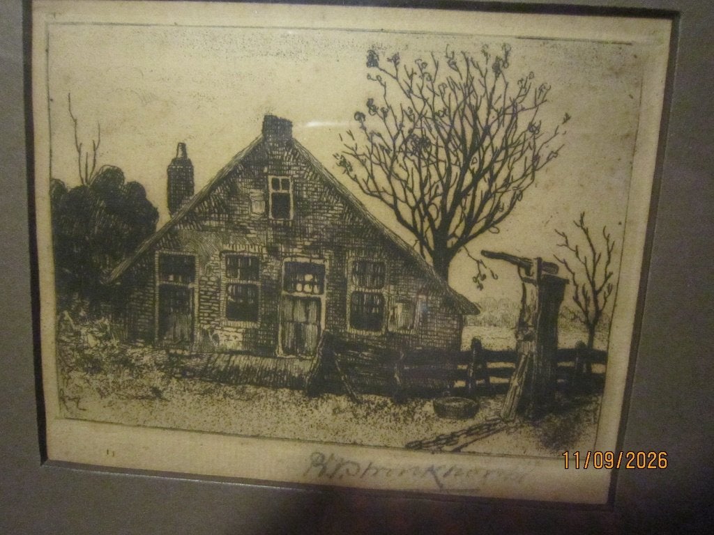 STRONKHORST (Pieter Scheen ) Mooi Boerderij Tafereel, Ophalen, Landschap, Ets, 1900 - 1949