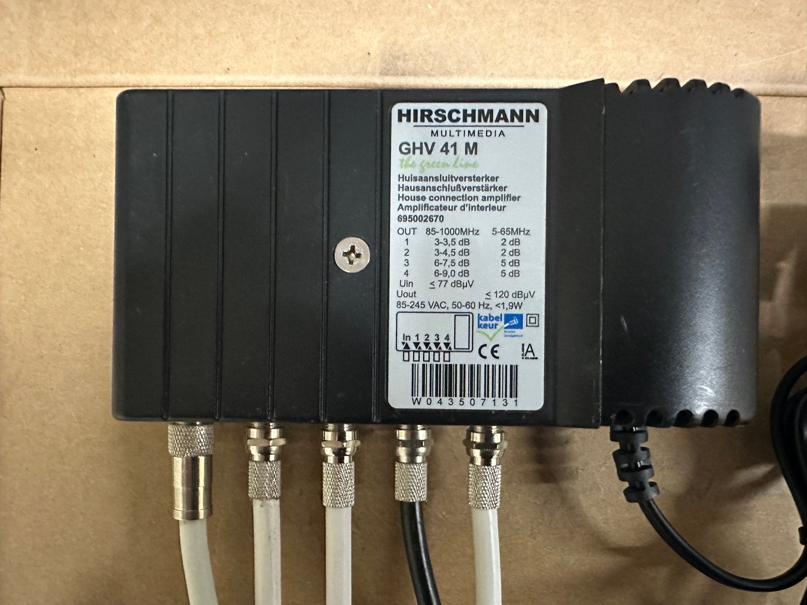 Hirschmann GHV 41 M Multimedia Huisversterker, Ophalen of Verzenden, Zo goed als nieuw, Minder dan 2 meter, Overige kabels