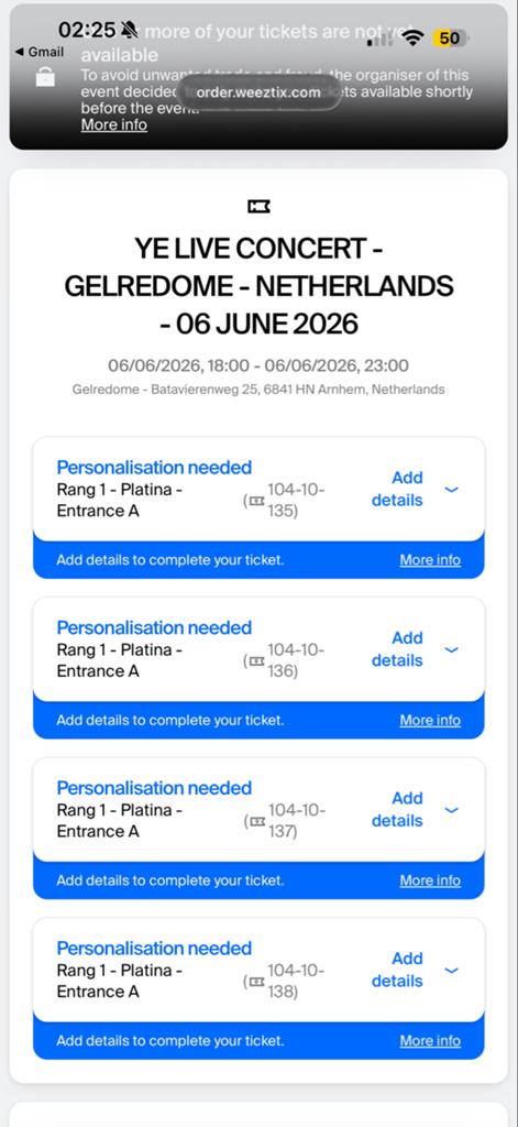 YE gelredome 6 juni, Tickets en Kaartjes, Twee personen, Juni