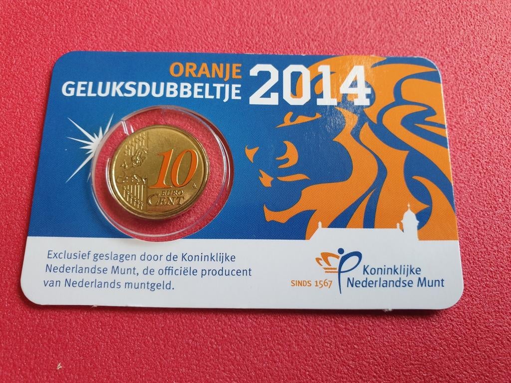 Oranje Geluksdubbeltje 2014 in coincard, Postzegels en Munten, Munten | Nederland, Ophalen of Verzenden, 10 cent