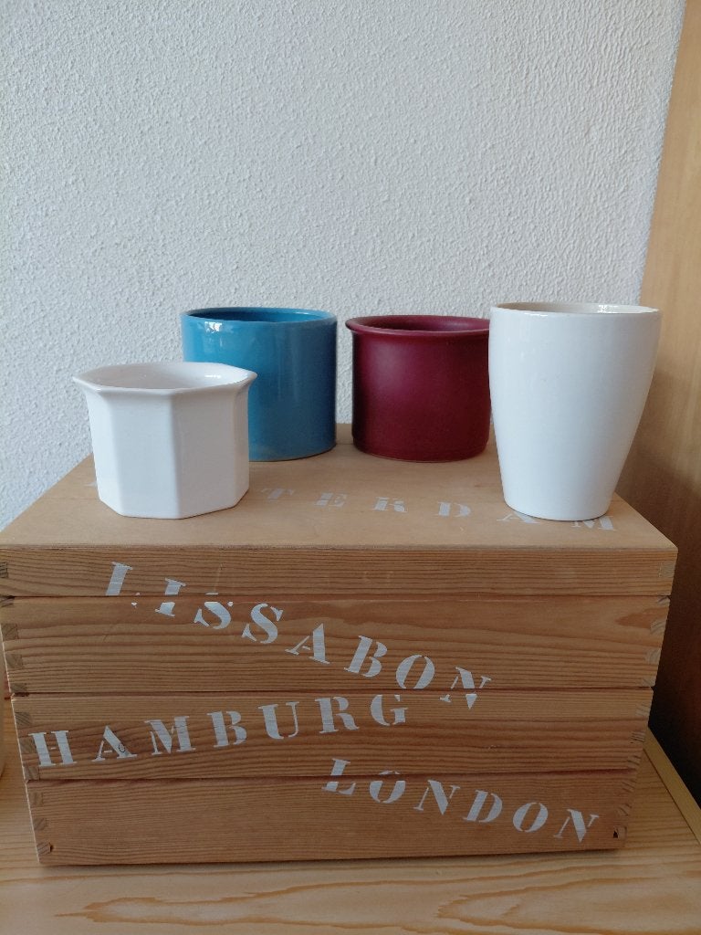 Te koop 4 bloempotten, Ophalen, Gebruikt, Rond, Binnen