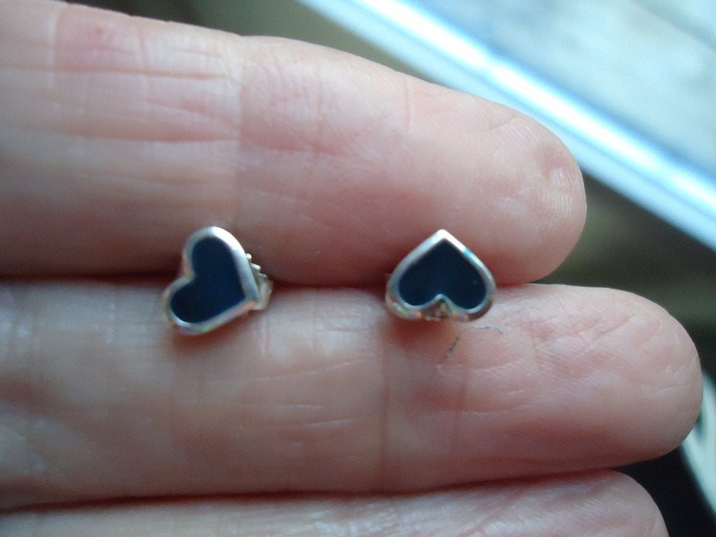 mooie echt zilveren oorstekertjes zwarte hartjes 925, Ophalen of Verzenden, Zo goed als nieuw, Zilver, Zilver