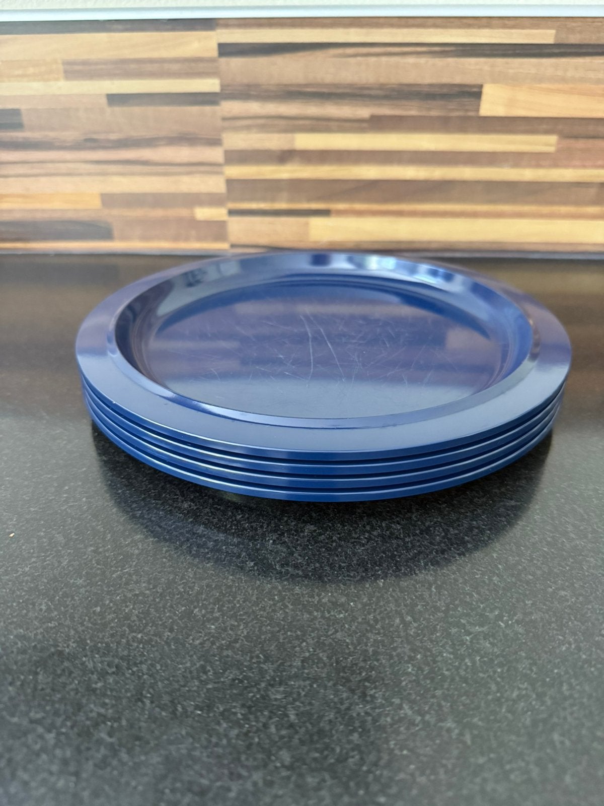 Mepal ontbijtbordjes marine blauw gebruikt, Ophalen of Verzenden, Gebruikt