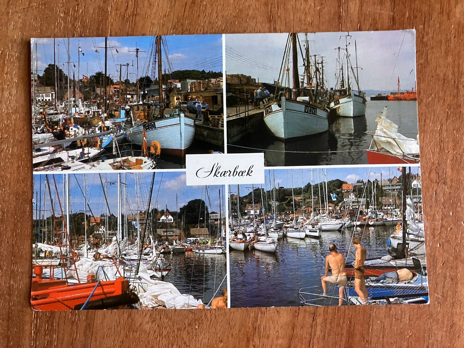 Schepen in de haven van  Skærbæk in Denemarken - 1985, Ophalen of Verzenden, Gebruikt, Motorboot of Zeilboot, Kaart, Foto of Prent