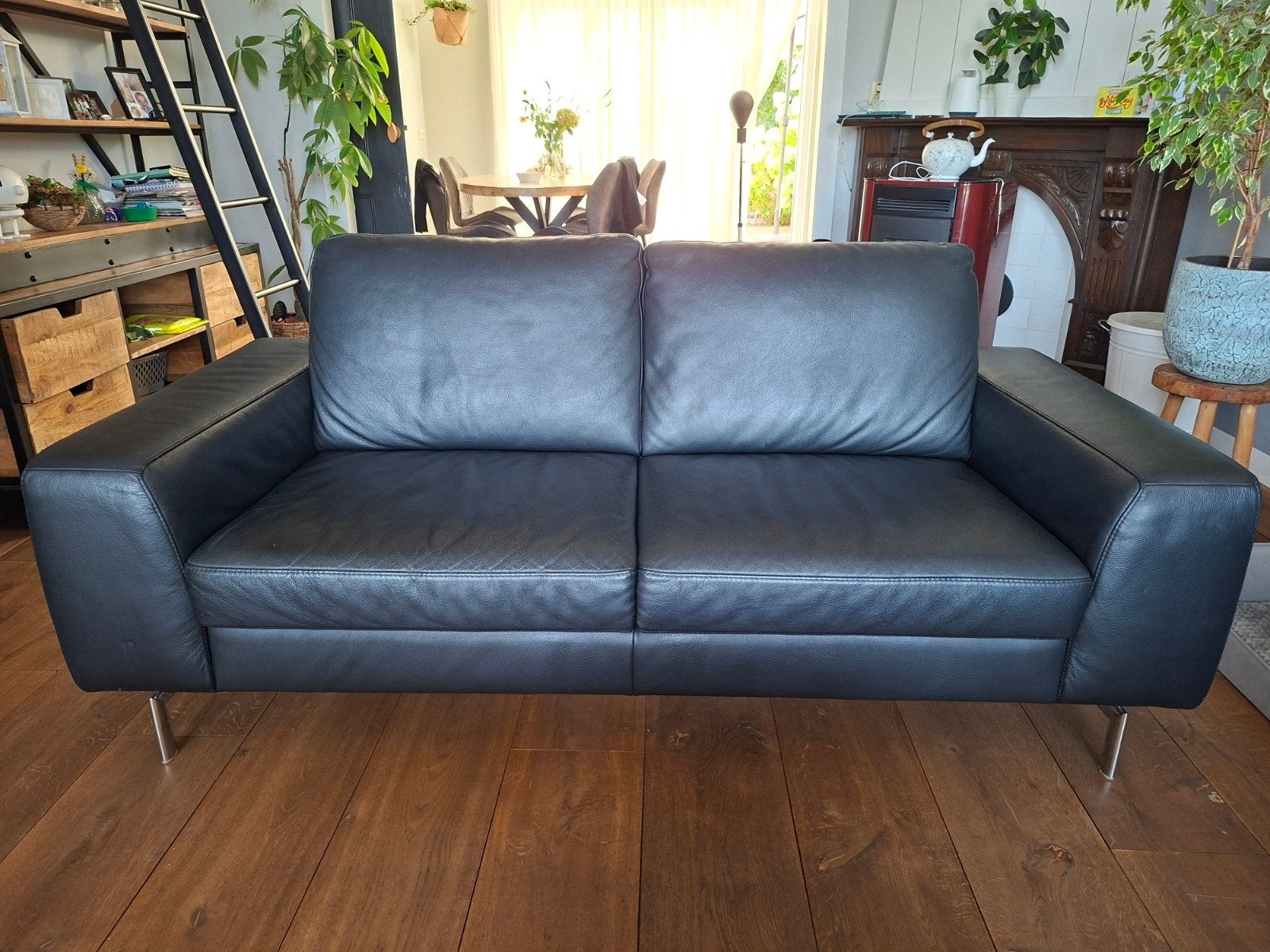 Mooie zwarte leren 2-zitsbank van W.Schillig, Huis en Inrichting, Gebruikt, 150 tot 200 cm, Tweepersoons, Ophalen of Verzenden