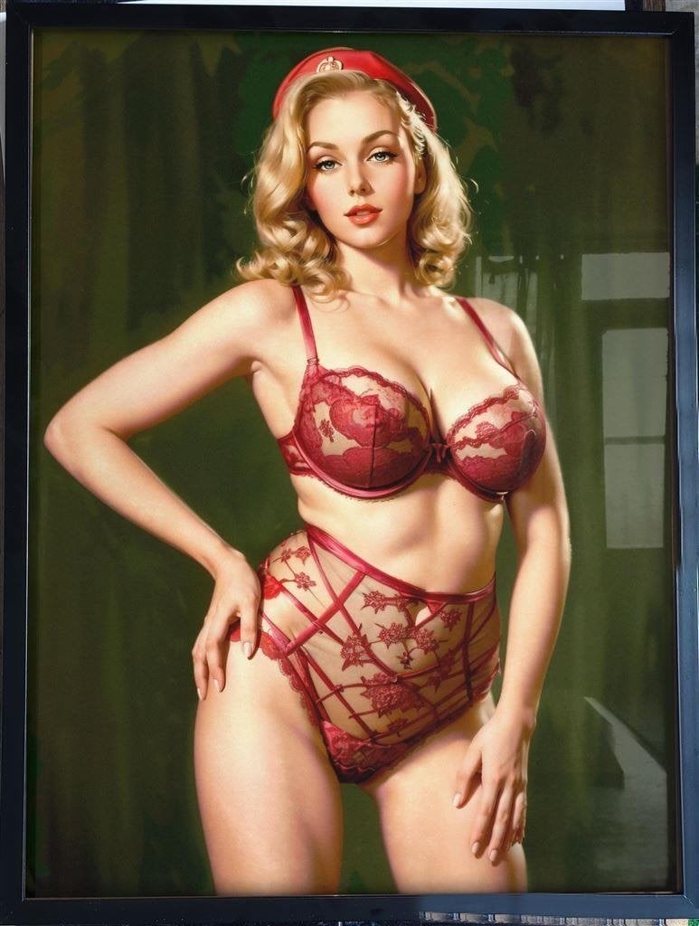 [Poster in Frame] Sexy Red Lingerie Leger Girl WW2 Pin up, Verzamelen, Verzenden, Amerika, Foto of Poster