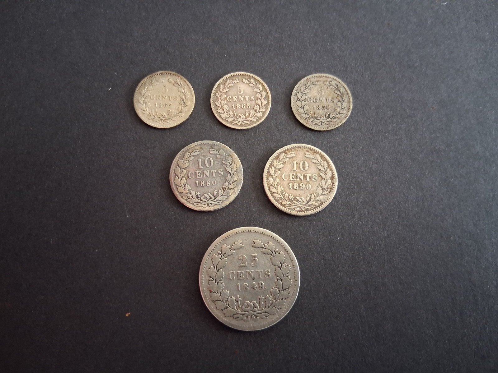 setje Willem 11/111 ,,3x5c/2x10c/1x25cent, Verzenden, Koning Willem III, Setje, Zilver