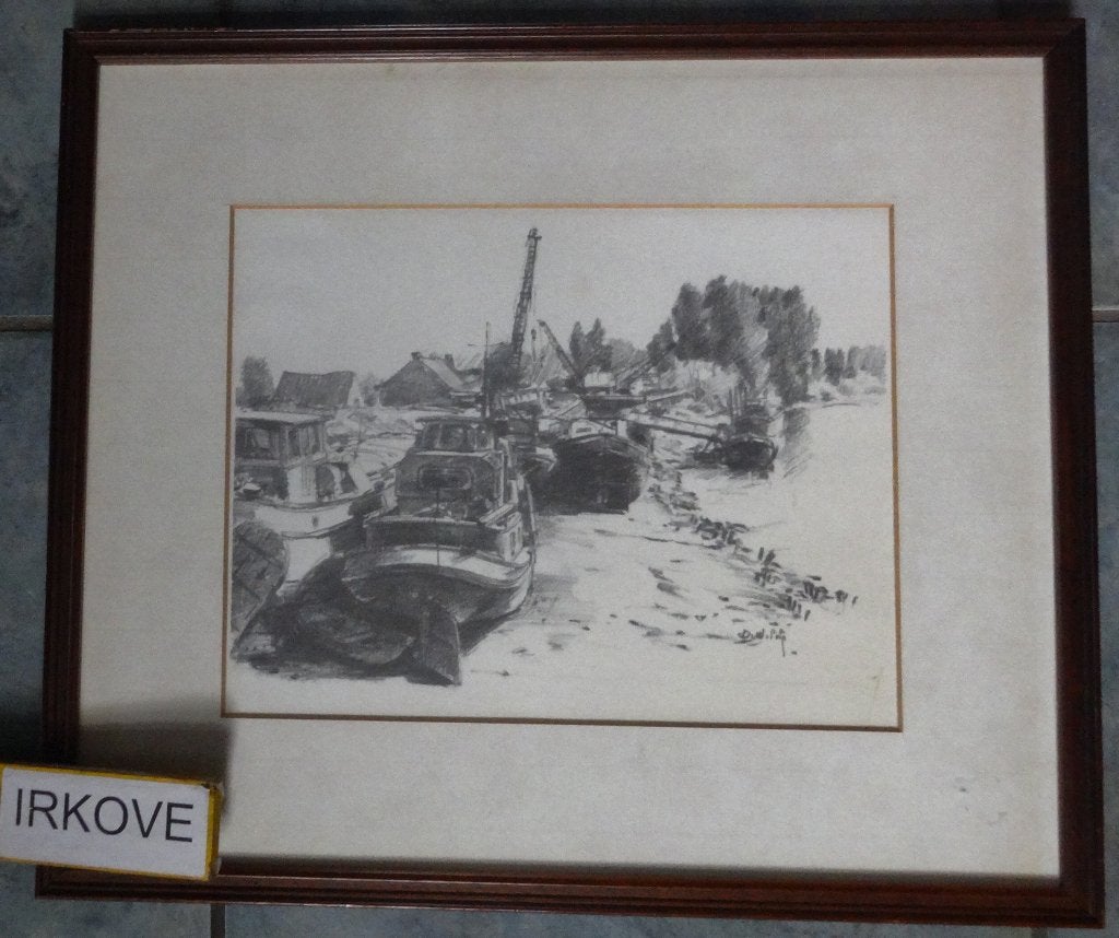 BOOTJES OP HET DROGE * HOUTSKOOL TEKENING In Lijst *, Antiek en Kunst, Kunst | Schilderijen | Klassiek, Maritiem / water, Verzenden