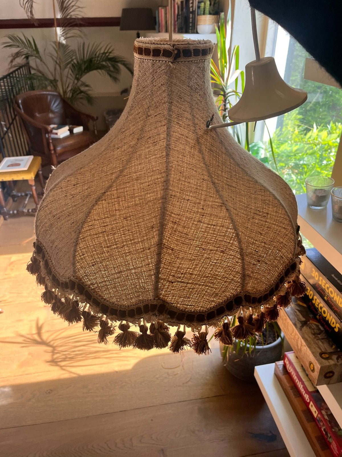 Vintage hanglamp met kwastjes - Beige/Bruin, Ophalen, Overige merken, Gebruikt, Meerkleurig
