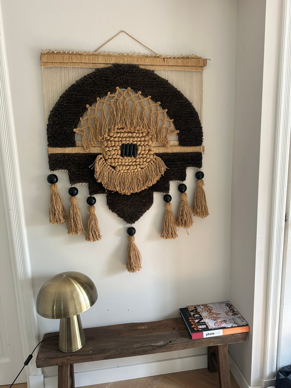 UNIEK VINTAGE JAREN 60/70 MACRAMÉ WANDKLEED – FIBER ART, Ophalen, 84 cm, Gebruikt, Vintage
