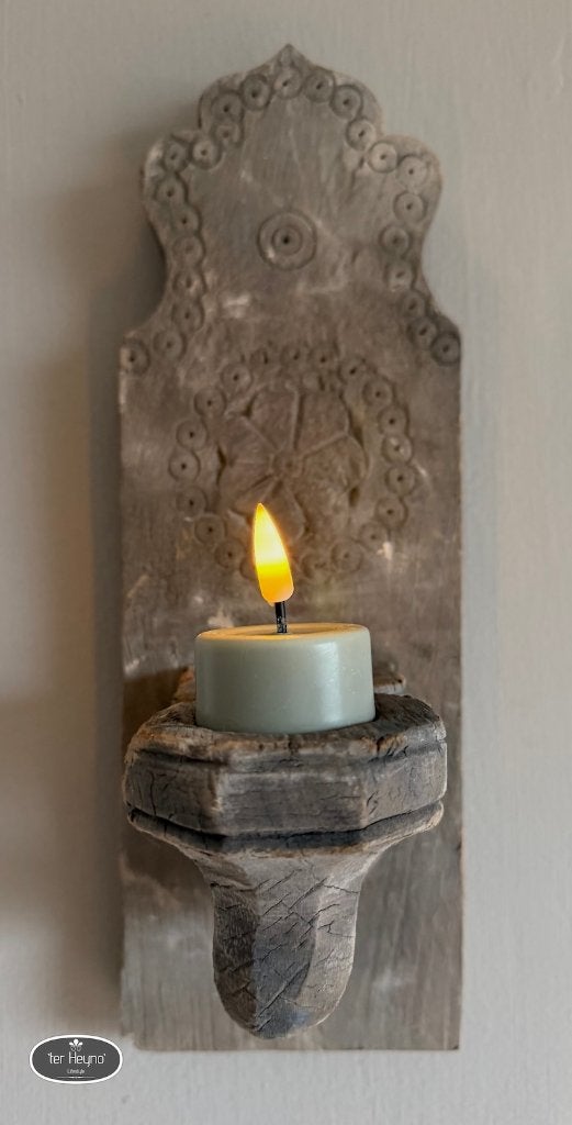 Oud houten wand kandelaar hang waxine stoer sober landelijk, Verzenden, 34 cm, Nieuw, Kandelaar