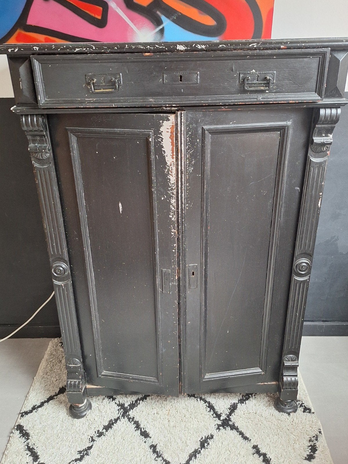 Antieke Zwarte Kast met Lade - Vintage Look, Ophalen
