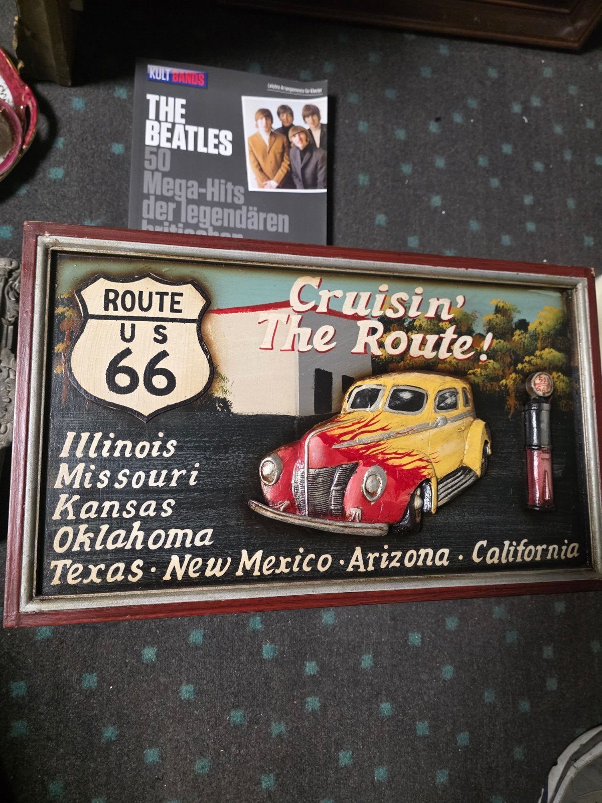 Route 66 Wanddecoratie met Auto - Cruisin' The Route!, Ophalen of Verzenden, Gebruikt, Auto's