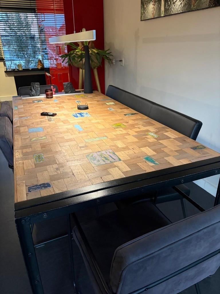 Mooie houte eettafel 220 bij 100 cm, Huis en Inrichting, Tafels | Eettafels, Ophalen, Gebruikt, 100 tot 150 cm, 200 cm of meer