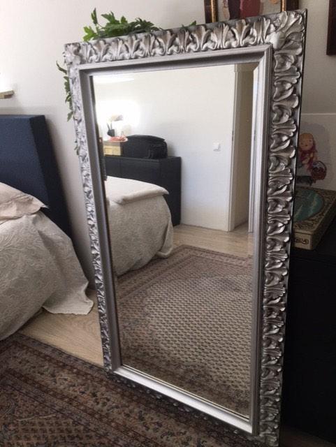 Facetgeslepen spiegel in houten lijst, Ophalen, Gebruikt, 100 tot 150 cm, Rechthoekig