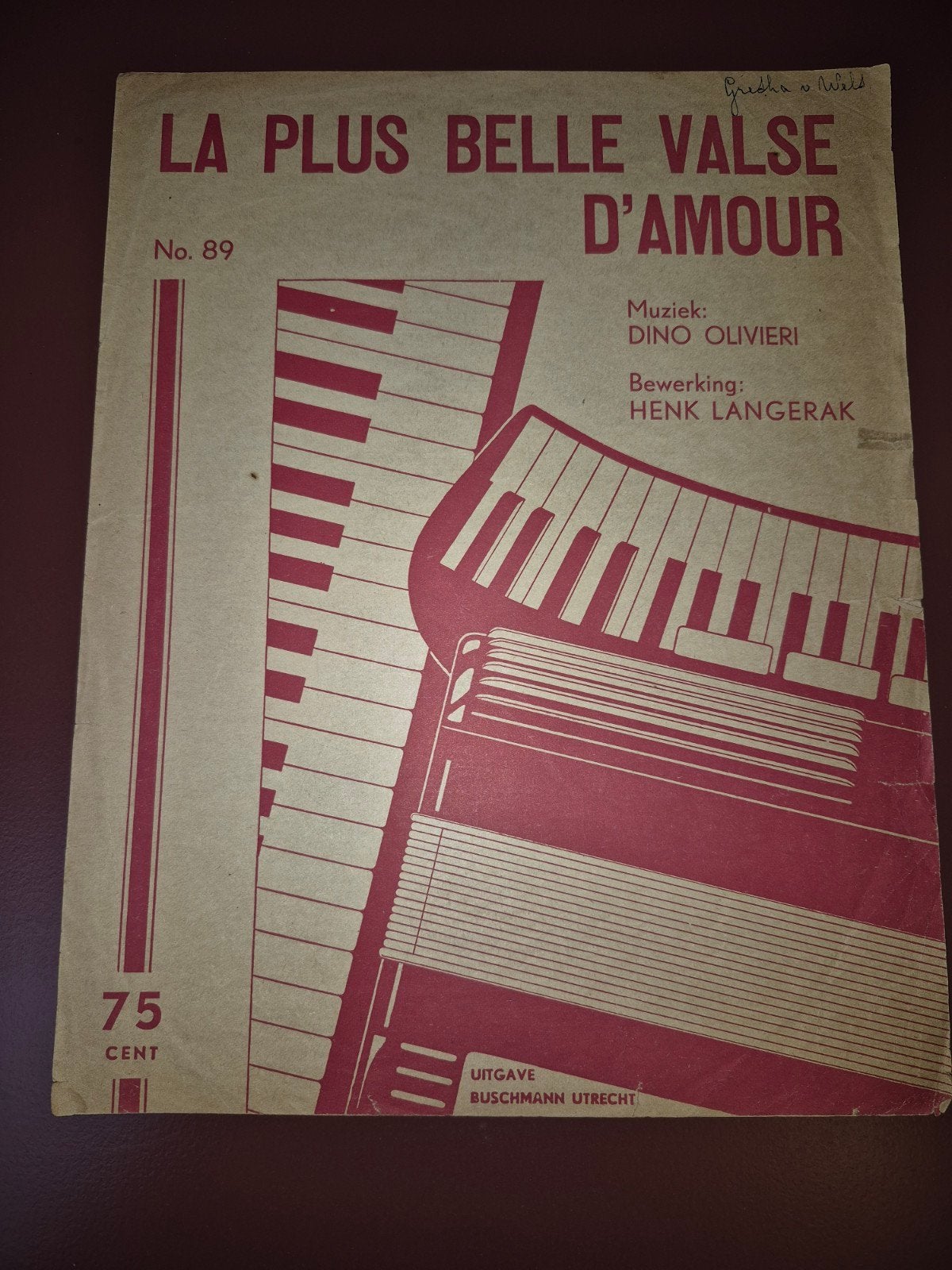 La Plus Belle Valse D'Amour - Dino Olivieri bladmuziek, Gebruikt, Accordeon, Ophalen of Verzenden, Artiest of Componist
