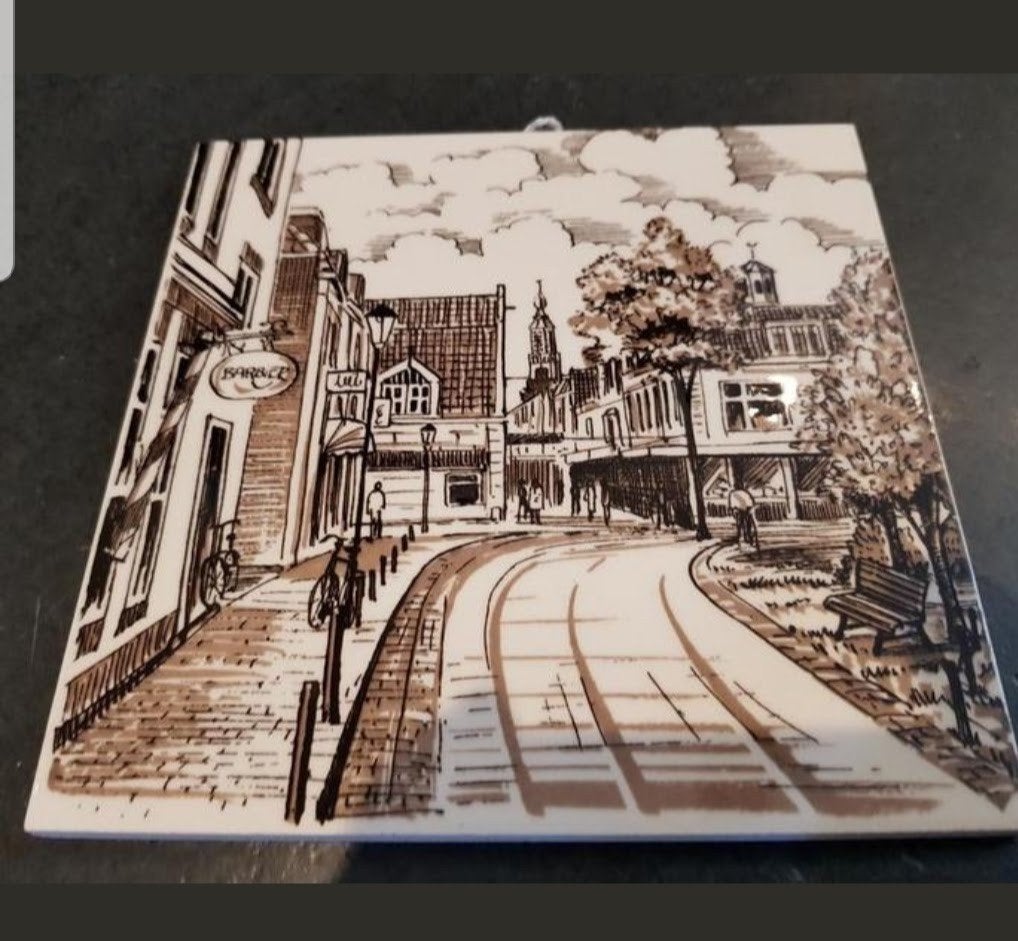 Delfts Blauw Tegeltje Schoonhoven Holland Stadsgezicht, Ophalen of Verzenden