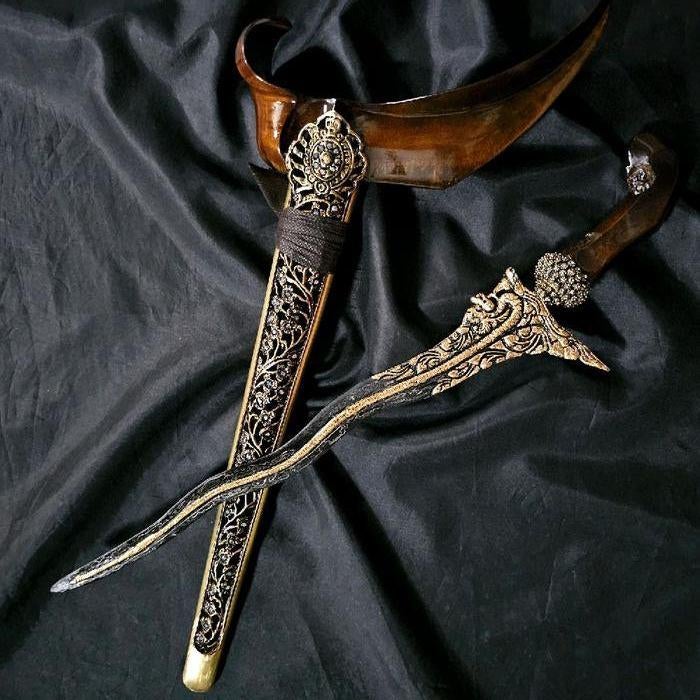 Keris Naga Raja 5 Luk Pamor Uler Lulut Kinatah Goud KNN34, Wapen, Verzenden, Overige materialen, Indonesië