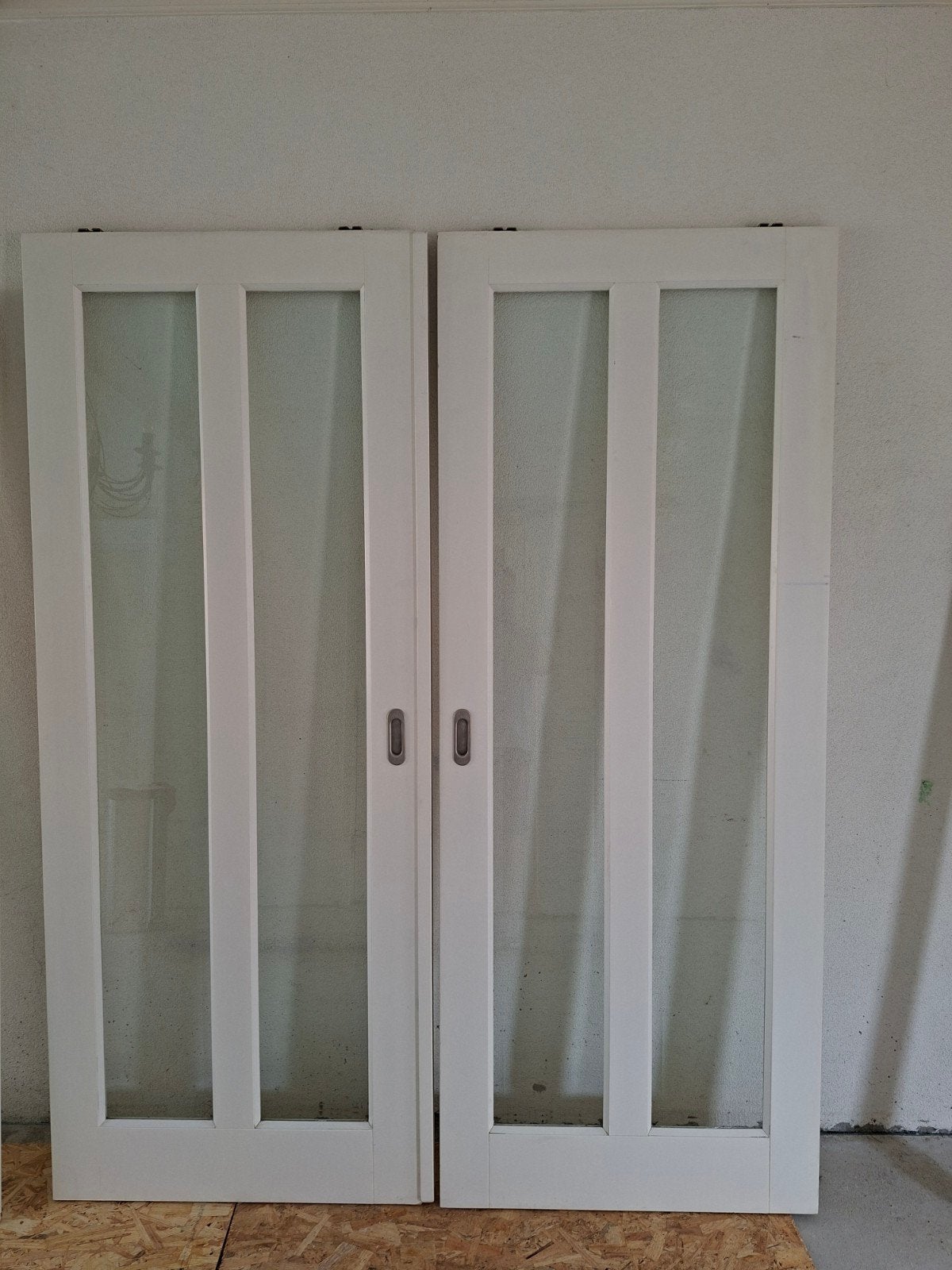 Schuifdeuren - met facet glas + bijpassende opdek deur, Ophalen, Glas, Binnendeur, 200 tot 215 cm