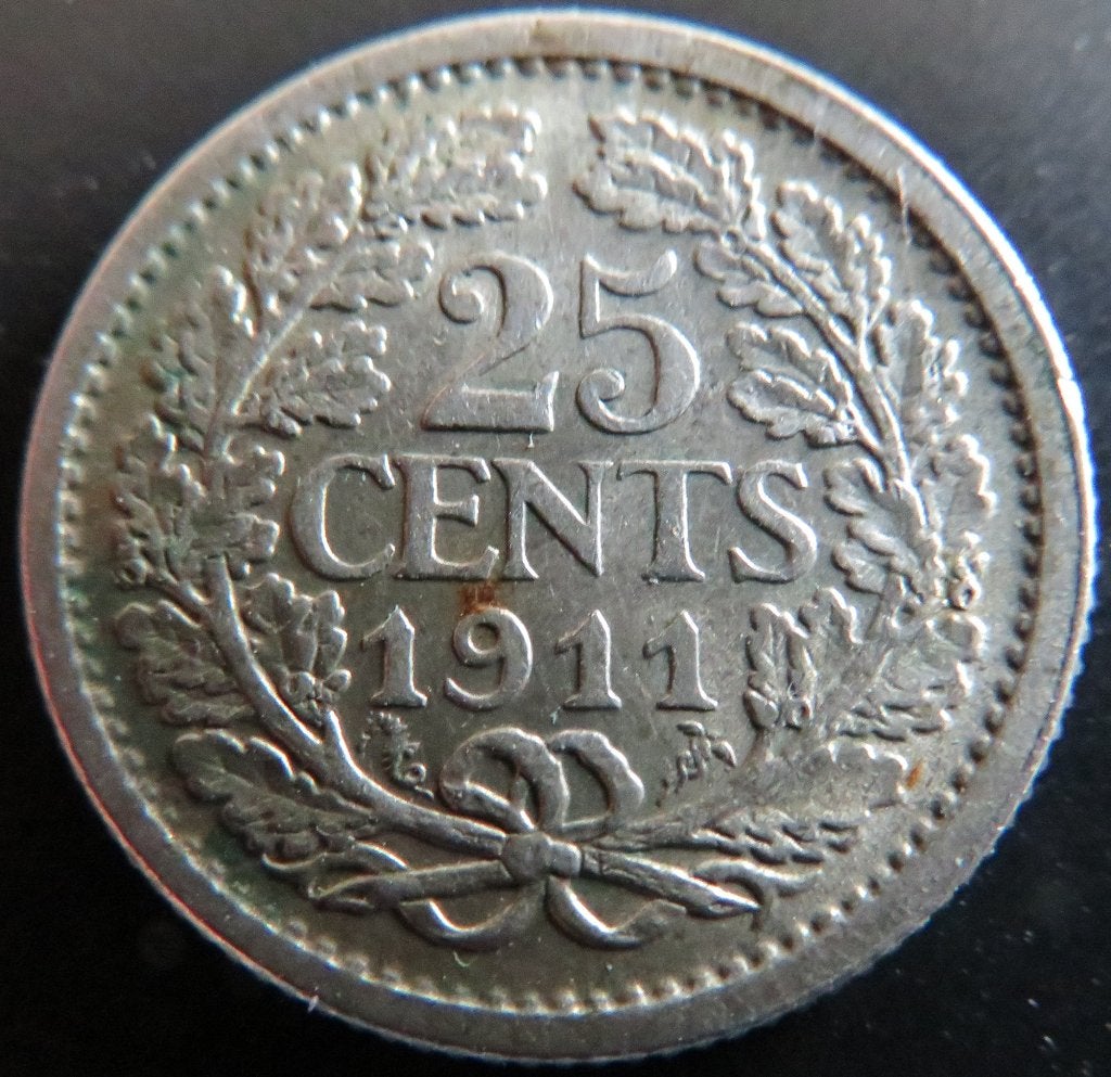 25 Cent 1911, Postzegels en Munten, Munten | Nederland, Verzenden, Zilver, 25 cent, Koningin Wilhelmina