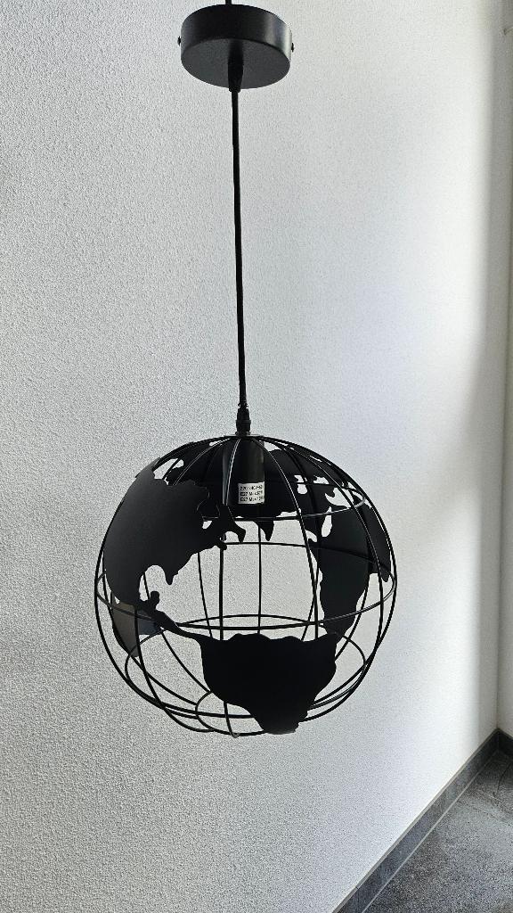 Hanglamp wereldbol design zwart 220/240V, Ophalen of Verzenden, Zo goed als nieuw, Metaal