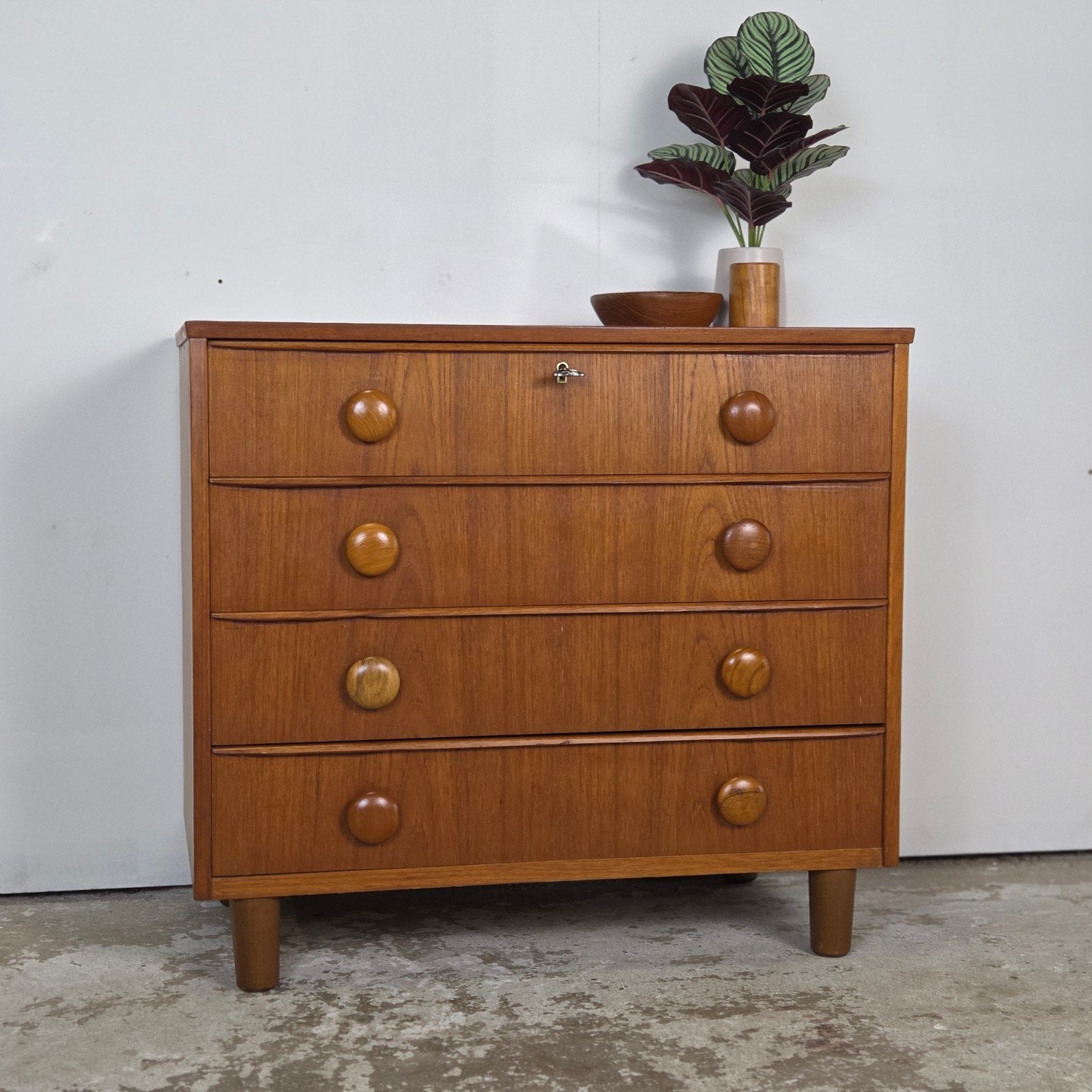 Scandinavische vintage teakhouten ladekast, 4 lades, Huis en Inrichting, Ophalen, Gebruikt, 50 tot 100 cm, 3 of 4 laden