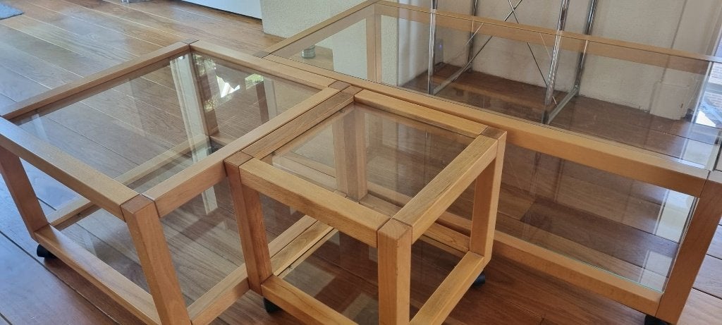 Vintage IKEA Teie-set van 3 - Grenen en glas jaren 80, Ophalen, Gebruikt